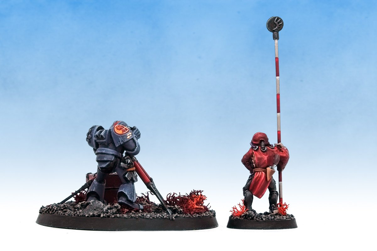 Rogue Trader Adeptus Mechanicus and Space Marine survey team